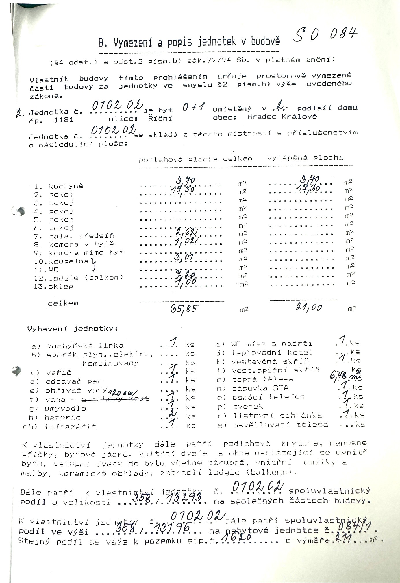 Byt 1+kk Říční 1181, Hradec Králové